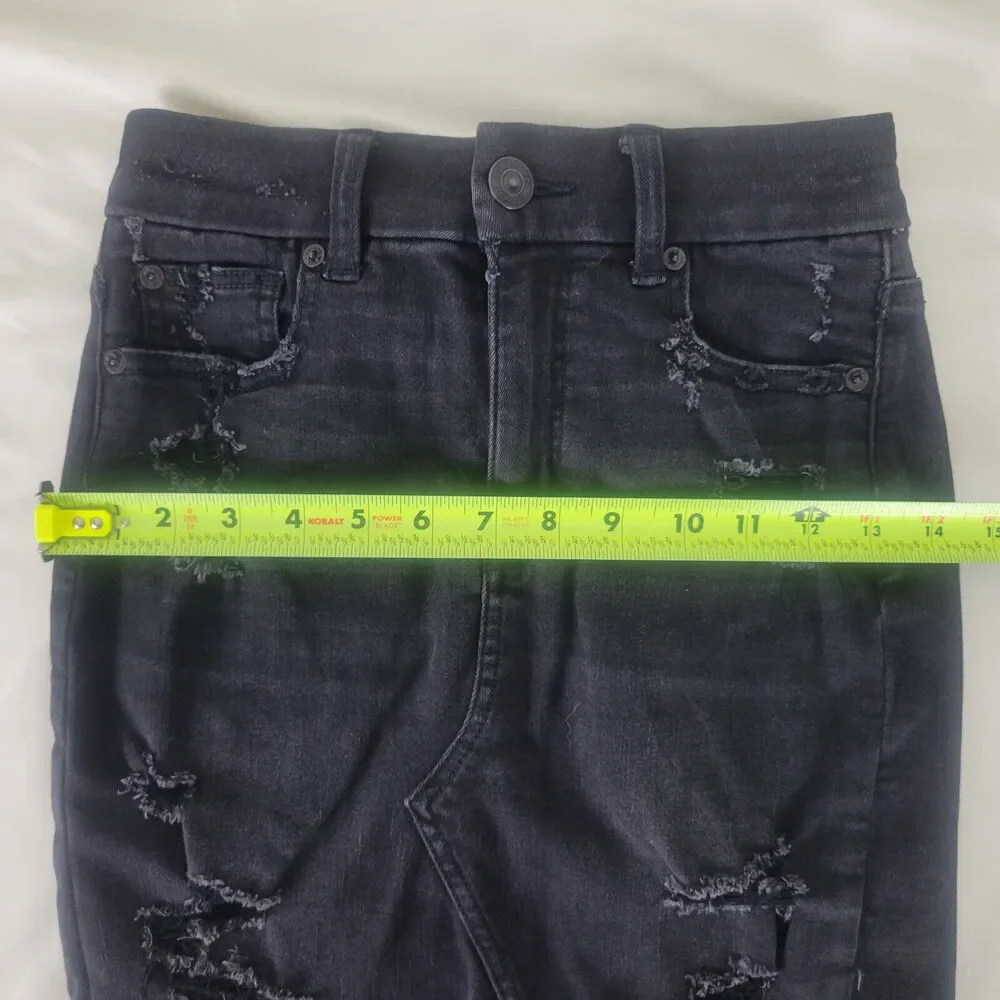 American Eagle Denim Mini Skirt Womens 00 Charcoal Destroyed‎ Raw Hem Distressed
